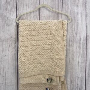 Aran Mor Throw Blanket 40x60 Cream 100% Merino Wool Cable Knit Ireland Chunky